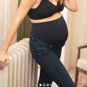 Seraphine Indigo Organic Overbump maternity jeans.